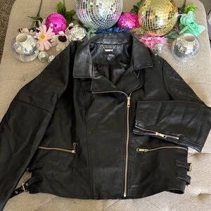 a.n.a Black Faux Leather Asymmetrical Moto Jacket